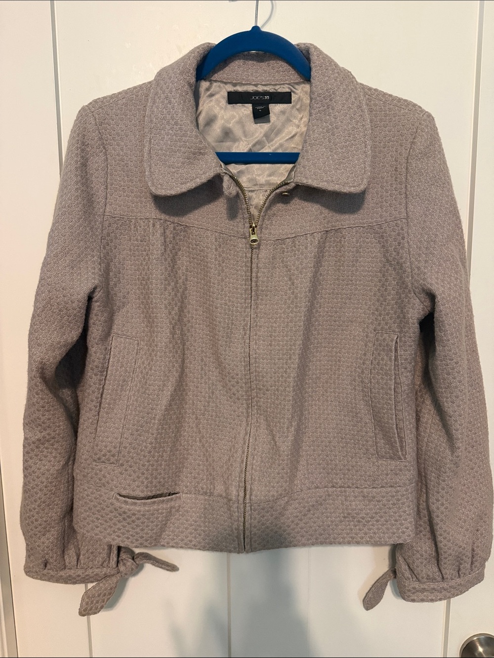 Joe's Jeans Neutral Light Taupe Wool and Cotton Blend Textured Zip Jacket Size L